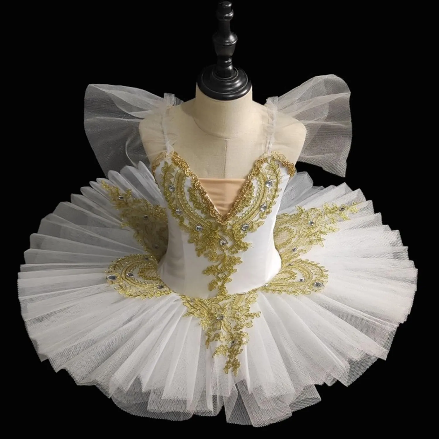 Ballet Leotards for Girls,Ballerina Swan Lake Dance Costumes Leotard Puff Sleeve Tutu with Platter Hard Organdy Skirt