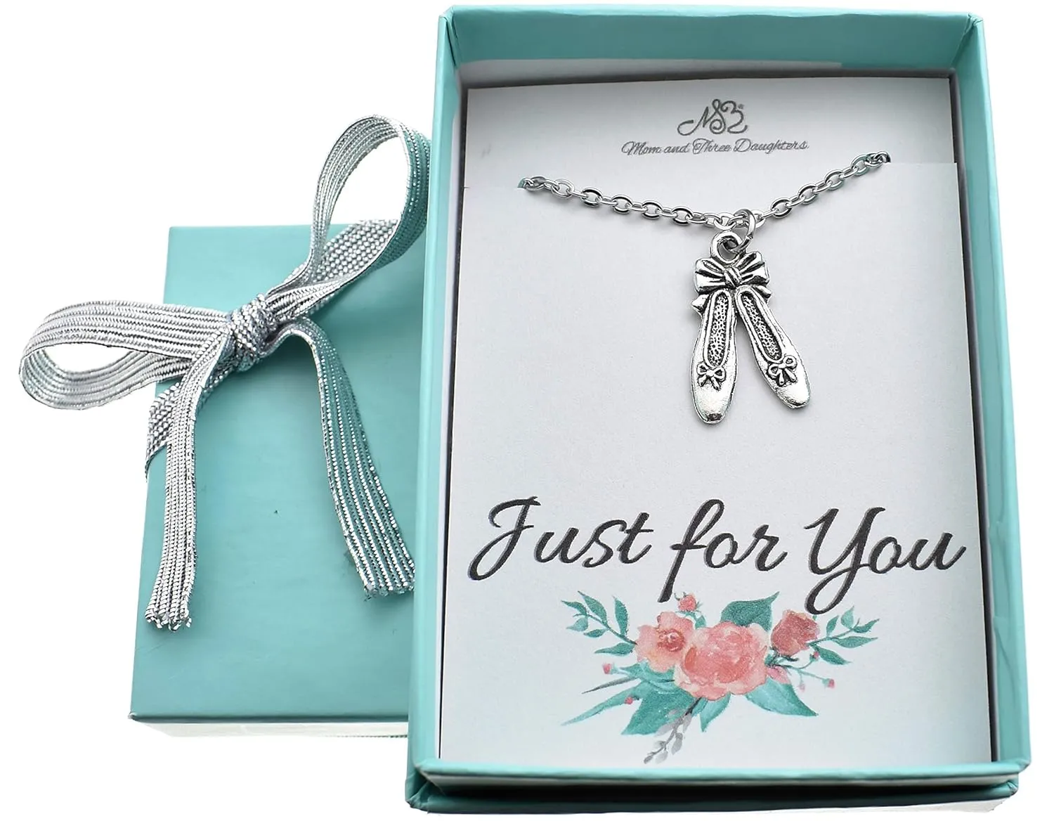 Ballet Slipper Necklace on a 16 Inch Stainless Steel Cable Chain with 2 Inch Extender. Dance Gifts for Girls. Silver Ballerina Slippers. Girls Ballet Necklace