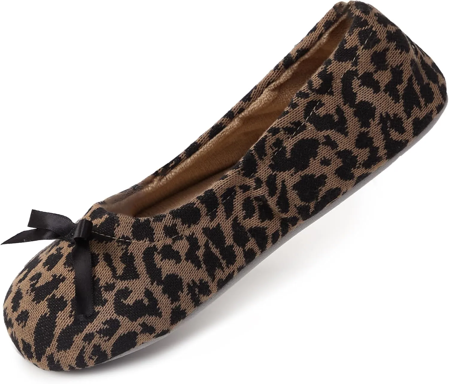 Ballet Slippers for Women Comfortable for Travel Concert Stretchy for Wide Width and Narrow Feet Pull on Anti-Skid Comfy Warm Ballet Style Shoes All Season Wear Black Leopard Pink LightGrey US6-11