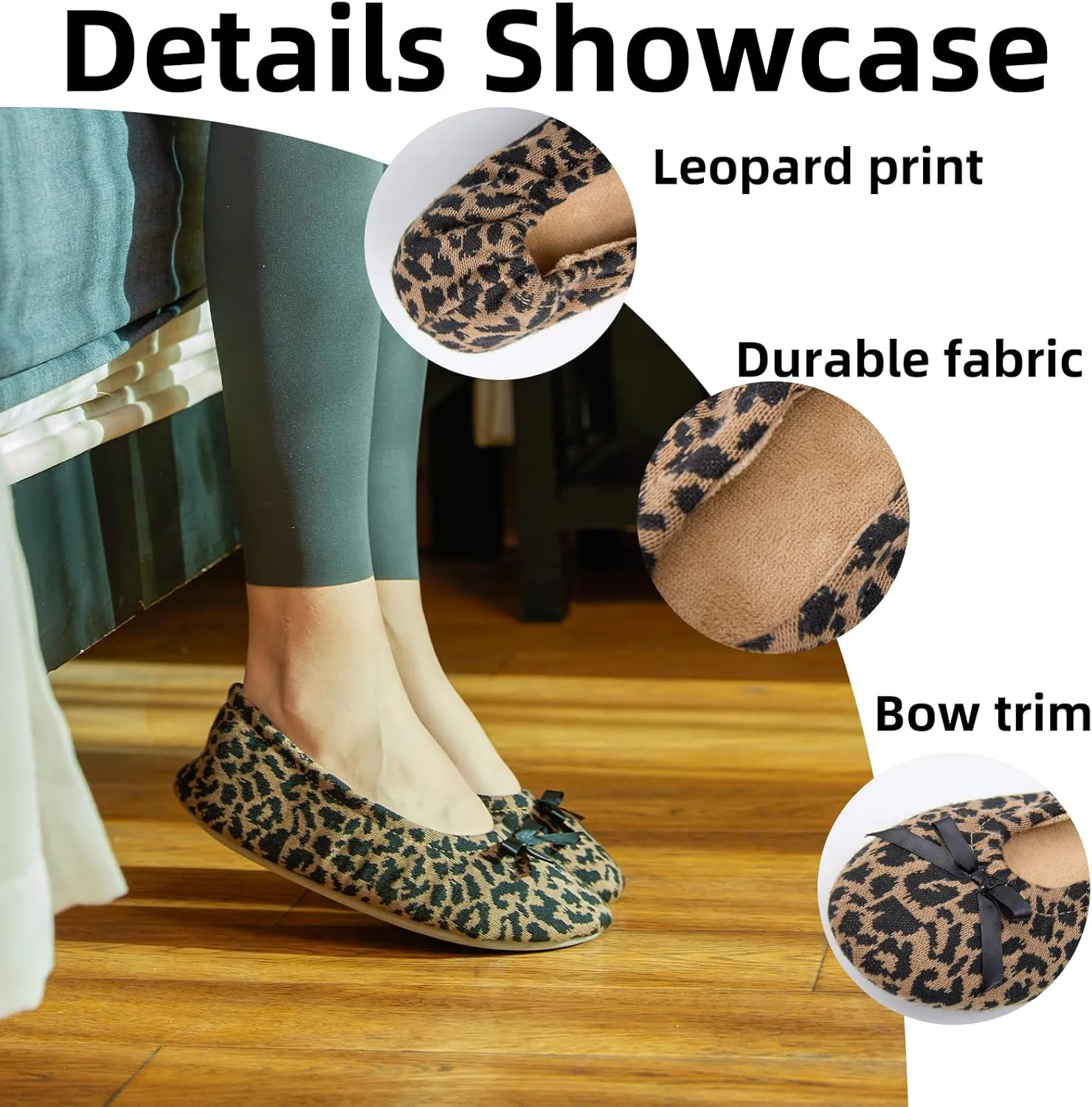 Ballet Slippers for Women Comfortable for Travel Concert Stretchy for Wide Width and Narrow Feet Pull on Anti-Skid Comfy Warm Ballet Style Shoes All Season Wear Black Leopard Pink LightGrey US6-11