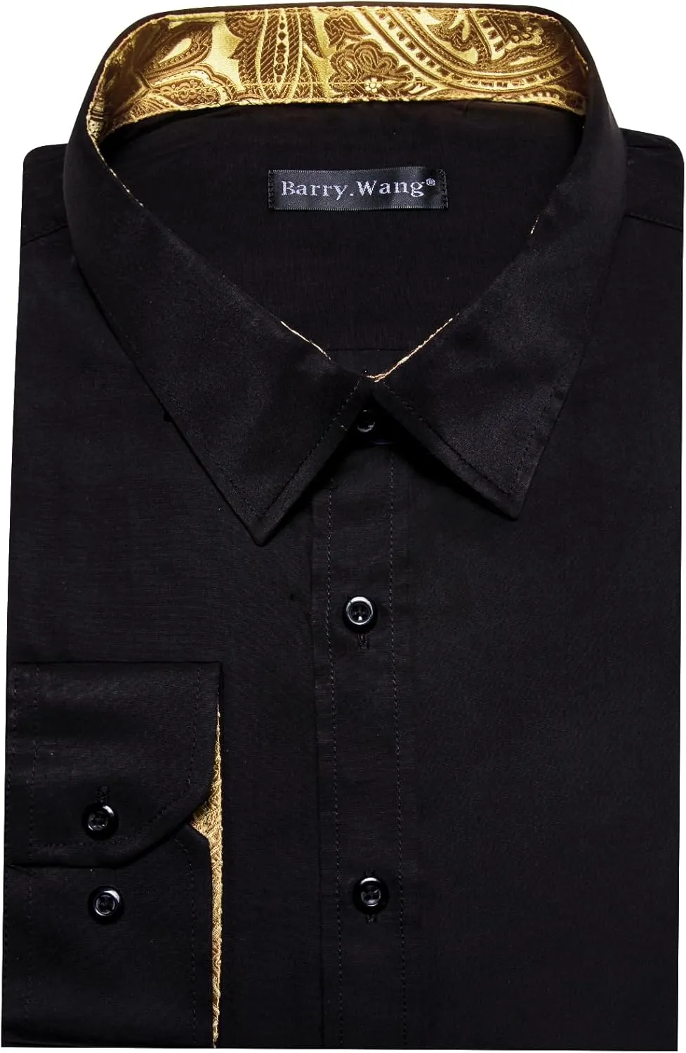 Barry.Wang Men's Dress Shirts Checkered Paisley Collar Cuff Contrast Button Down Long Sleeve Formal Casual Shirt Western