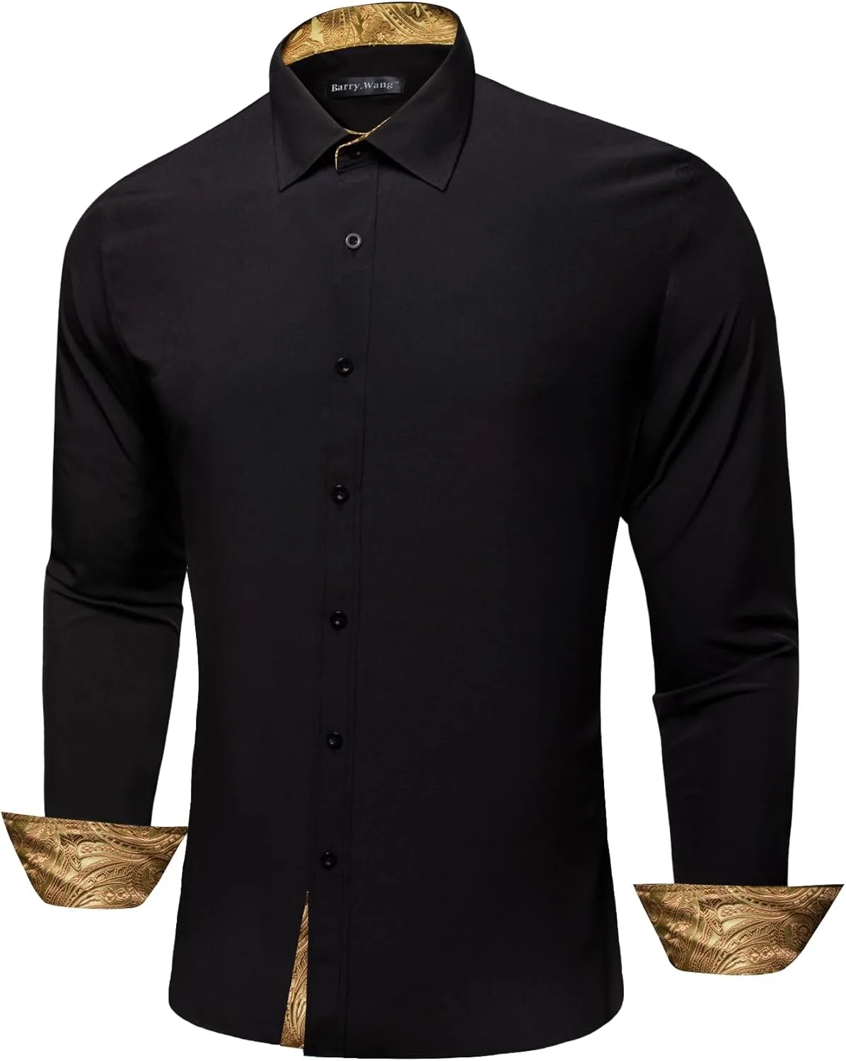 Barry.Wang Men's Dress Shirts Checkered Paisley Collar Cuff Contrast Button Down Long Sleeve Formal Casual Shirt Western