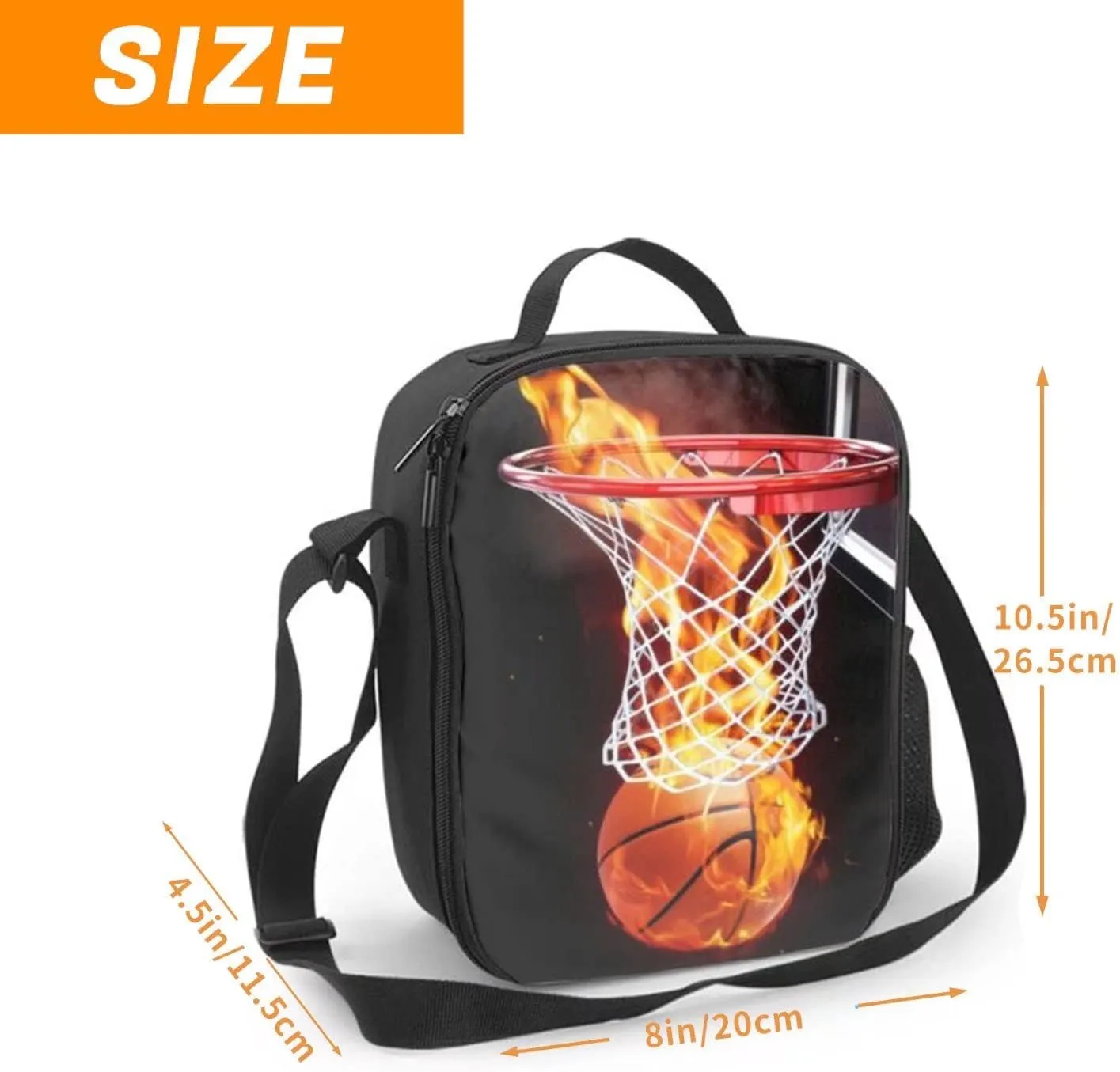 Basketball Lunch Bag for Boys, Insulated Lunch Bag for Adult Teens Girls, Reusable Portable Lunch Box Cooler Tote Waterproof Lunch Container for School Office Picnic