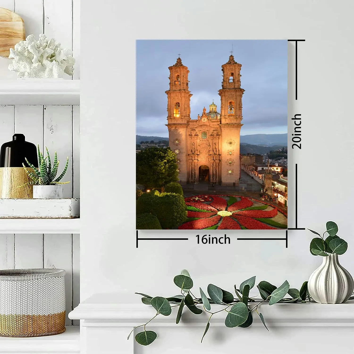 Bathroom Wall Art Taxco town square the evening Mexico Pictures Wall Decor Framed Canvas Wall Art for Bedroom Artwork Paintings Living Room Kitchen Farmhouse 16x20