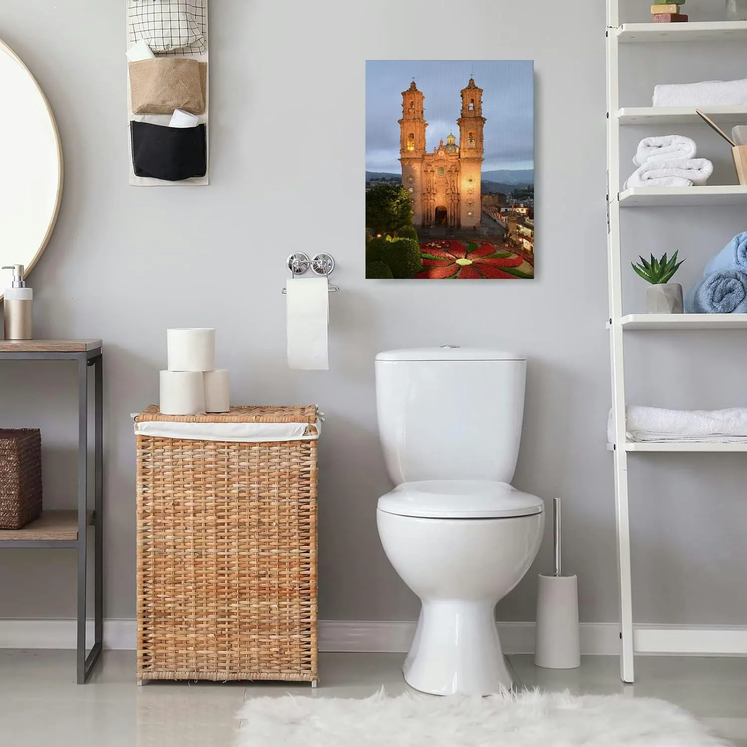 Bathroom Wall Art Taxco town square the evening Mexico Pictures Wall Decor Framed Canvas Wall Art for Bedroom Artwork Paintings Living Room Kitchen Farmhouse 16x20