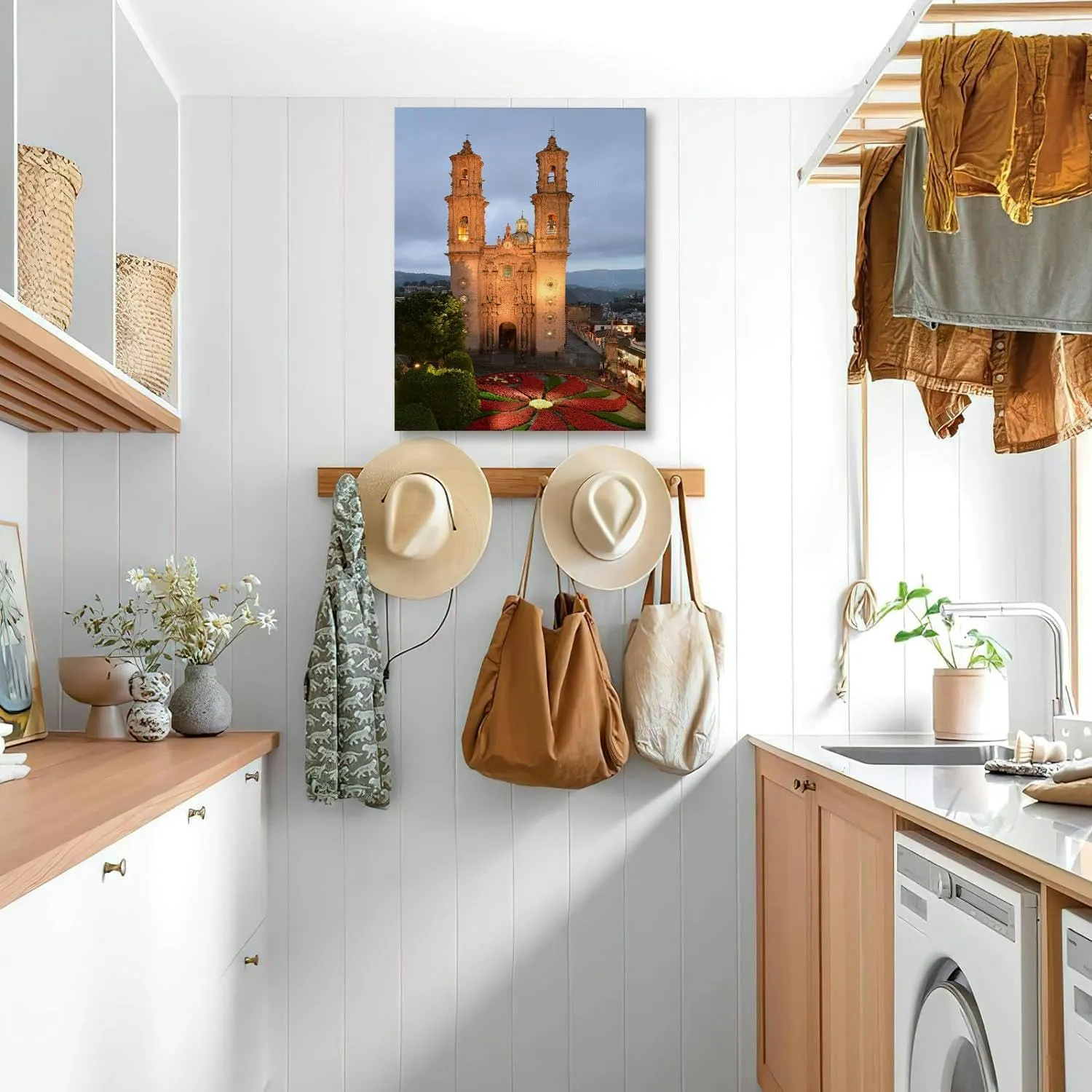 Bathroom Wall Art Taxco town square the evening Mexico Pictures Wall Decor Framed Canvas Wall Art for Bedroom Artwork Paintings Living Room Kitchen Farmhouse 16x20