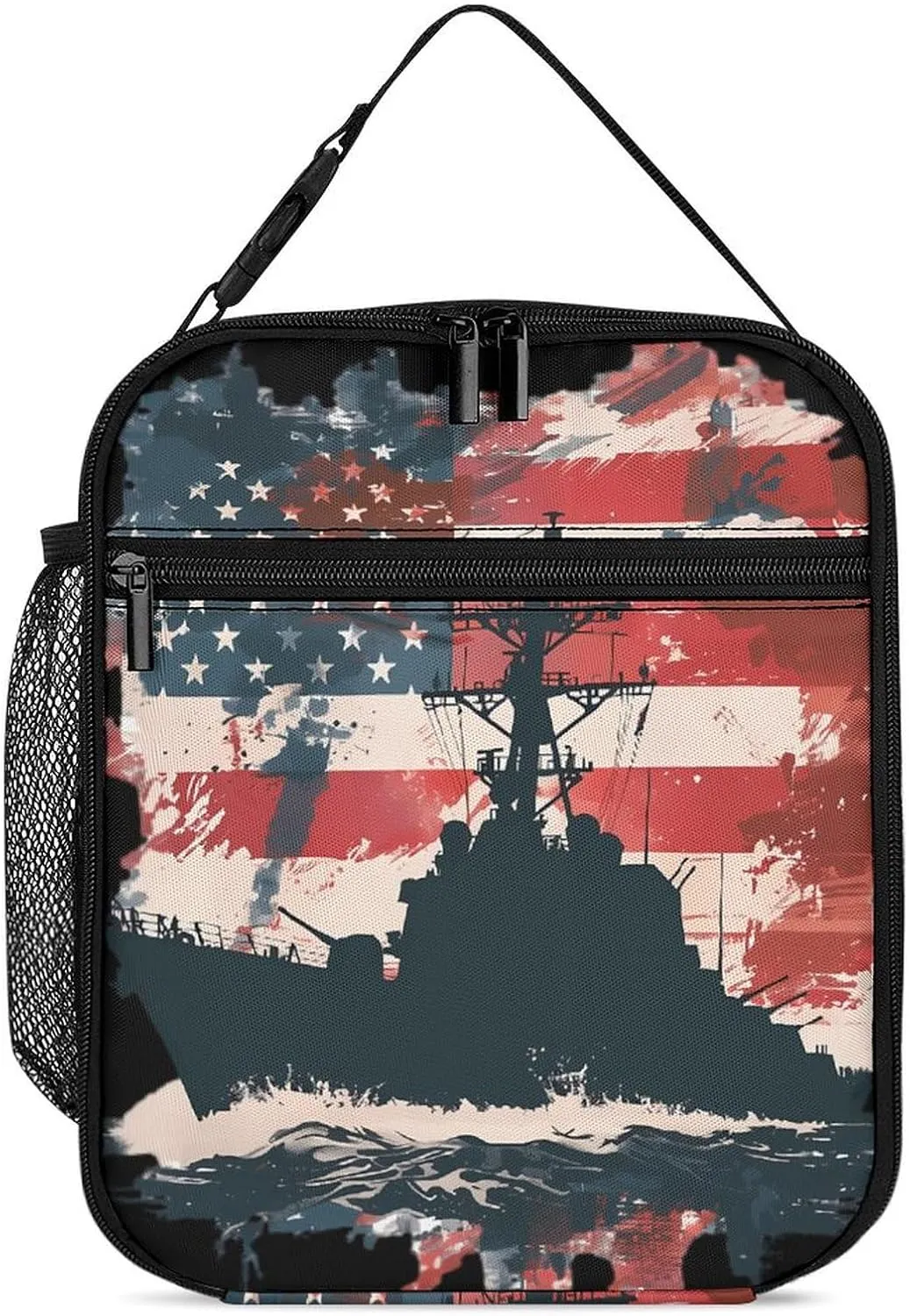 Battleship USA American Flag Lunch Bag Insulated Lunch Box Reusable Lunch Containers Tote Bags for Work Travel