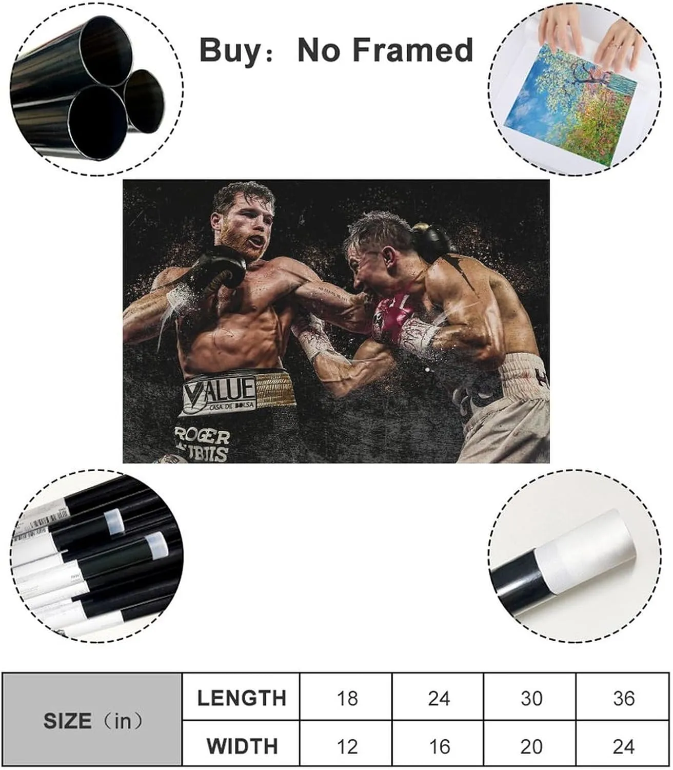 BAVIEN Canelo Álvarez VS Gennady Golovkin Poster Boxing Picture Canvas Poster Wall Art Decor Print Picture Paintings for Living Room Bedroom Decoration Unframe:12x18inch(30x45cm)