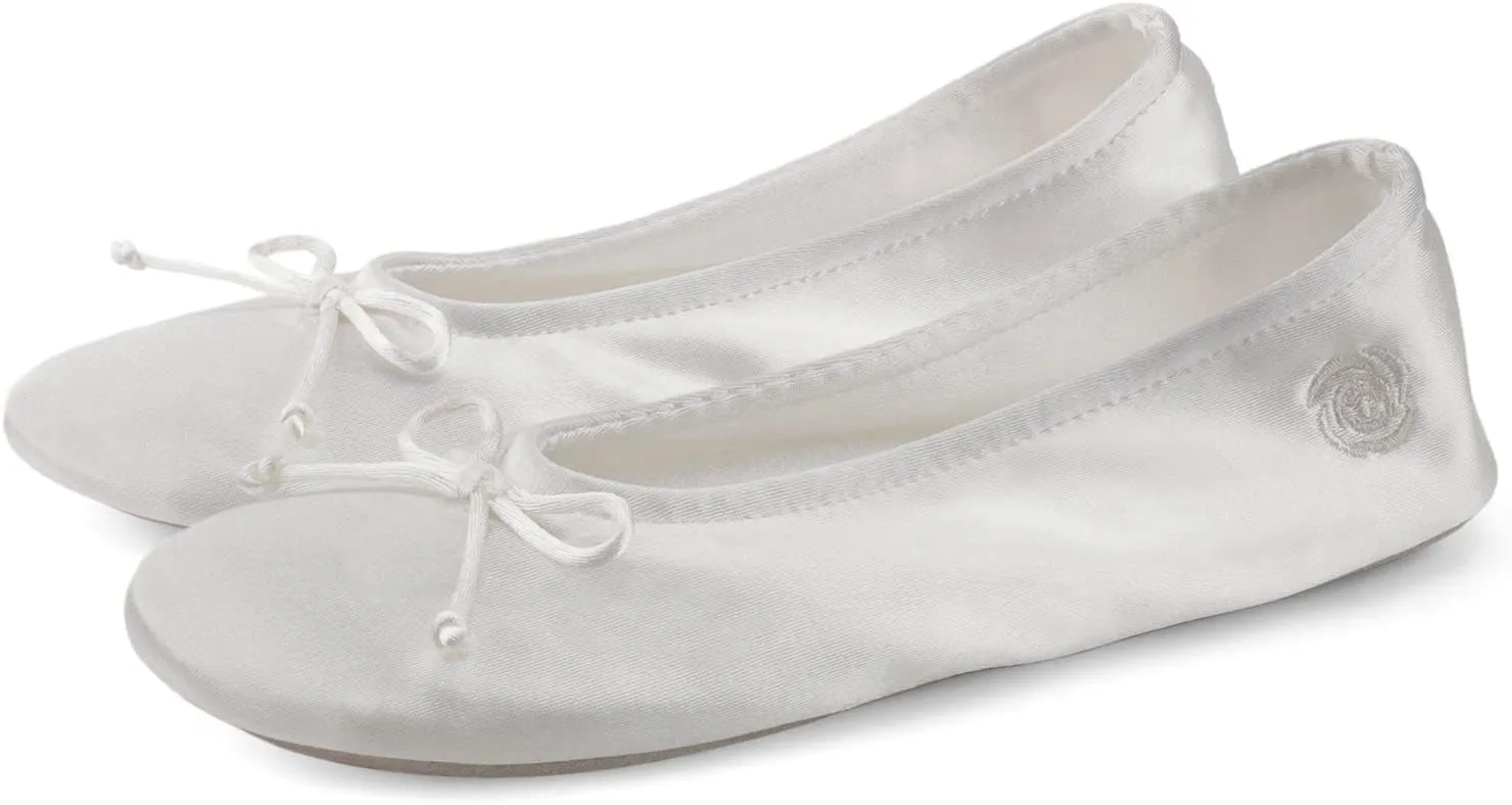 BCTEX COLL Women's Ballerina House Slippers with Bow, Ladies Satin Bedroom Slipper with Suede Sole Indoor