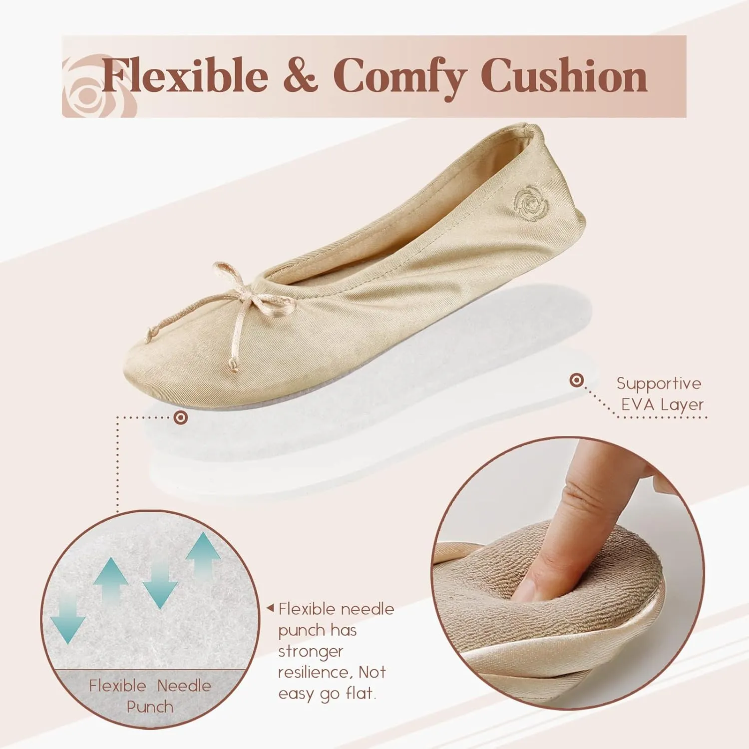 BCTEX COLL Women's Ballerina House Slippers with Bow, Ladies Satin Bedroom Slipper with Suede Sole Indoor