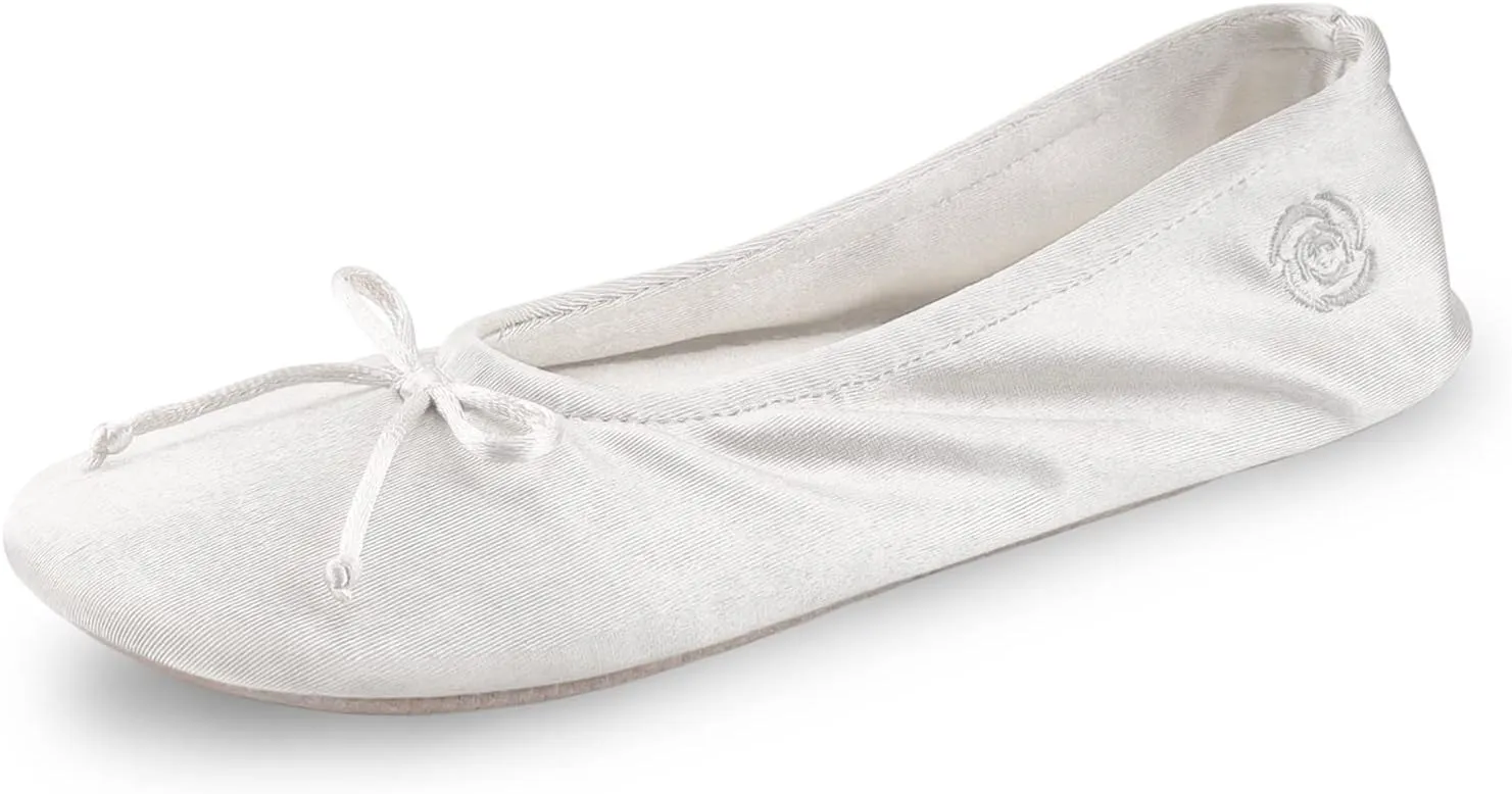 BCTEX COLL Women's Ballerina House Slippers with Bow, Ladies Satin Bedroom Slipper with Suede Sole Indoor