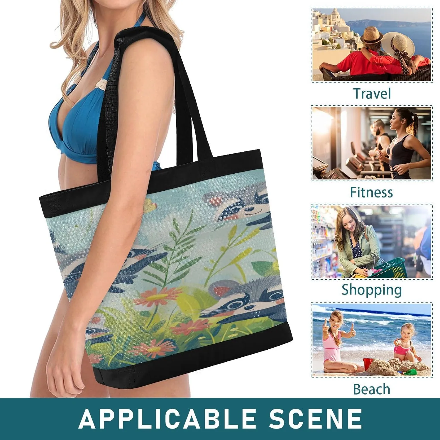 Beach Bag for Women Waterproof Sandproof Mesh Beach Tote Bag with Zipper and Pockets 1G