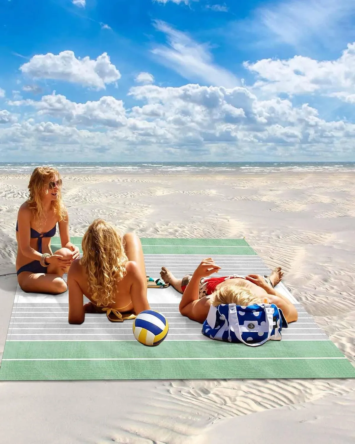 Beach Blanket Sandproof, 83"x79" Extra Large Beach Mat Waterproof Minimalism Fruit Green Gray Stripe Background Oversized Outdoor Mat for Camping Park Travel Grass