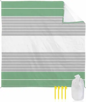 Beach Blanket Sandproof, 83"x79" Extra Large Beach Mat Waterproof Minimalism Fruit Green Gray Stripe Background Oversized Outdoor Mat for Camping Park Travel Grass