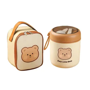 Bear , Stainless Steel Soup Box /Tiffin with Insulated Vertical Tiffin Bag with detachable Spoon for Kids and Adults.