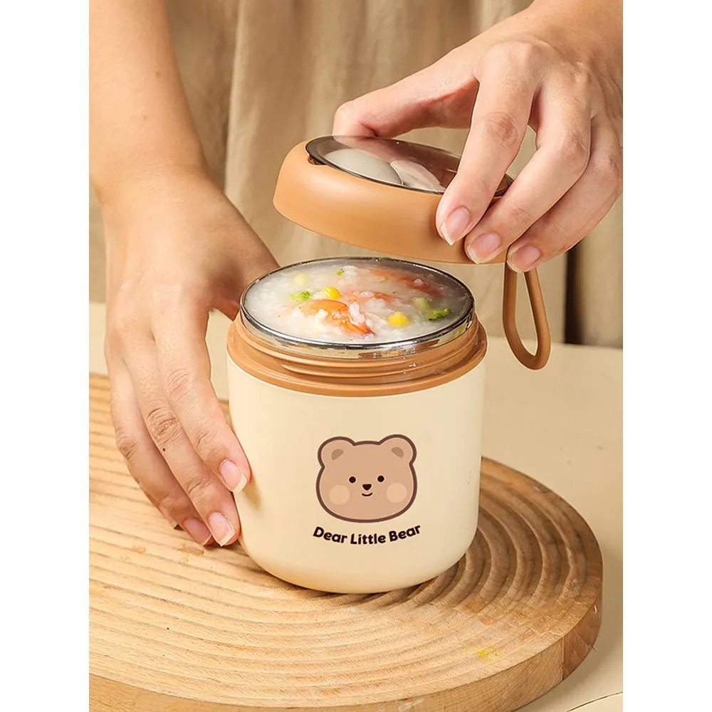 Bear , Stainless Steel Soup Box /Tiffin with Insulated Vertical Tiffin Bag with detachable Spoon for Kids and Adults.