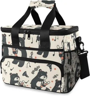Bears Tube Music Cooler Bag Insulated Cooler Soft Sided Cooler 24 Can Portable Picnic Bag Large Leakproof Lunch Bag Box for Beach Grocery Camping Travel Car Men Women