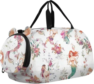 Beautiful Mermaids White Small Gym Bag with Shoes Compartment Lightweight Weekender Overnight Dance Bag for Boys and Girls