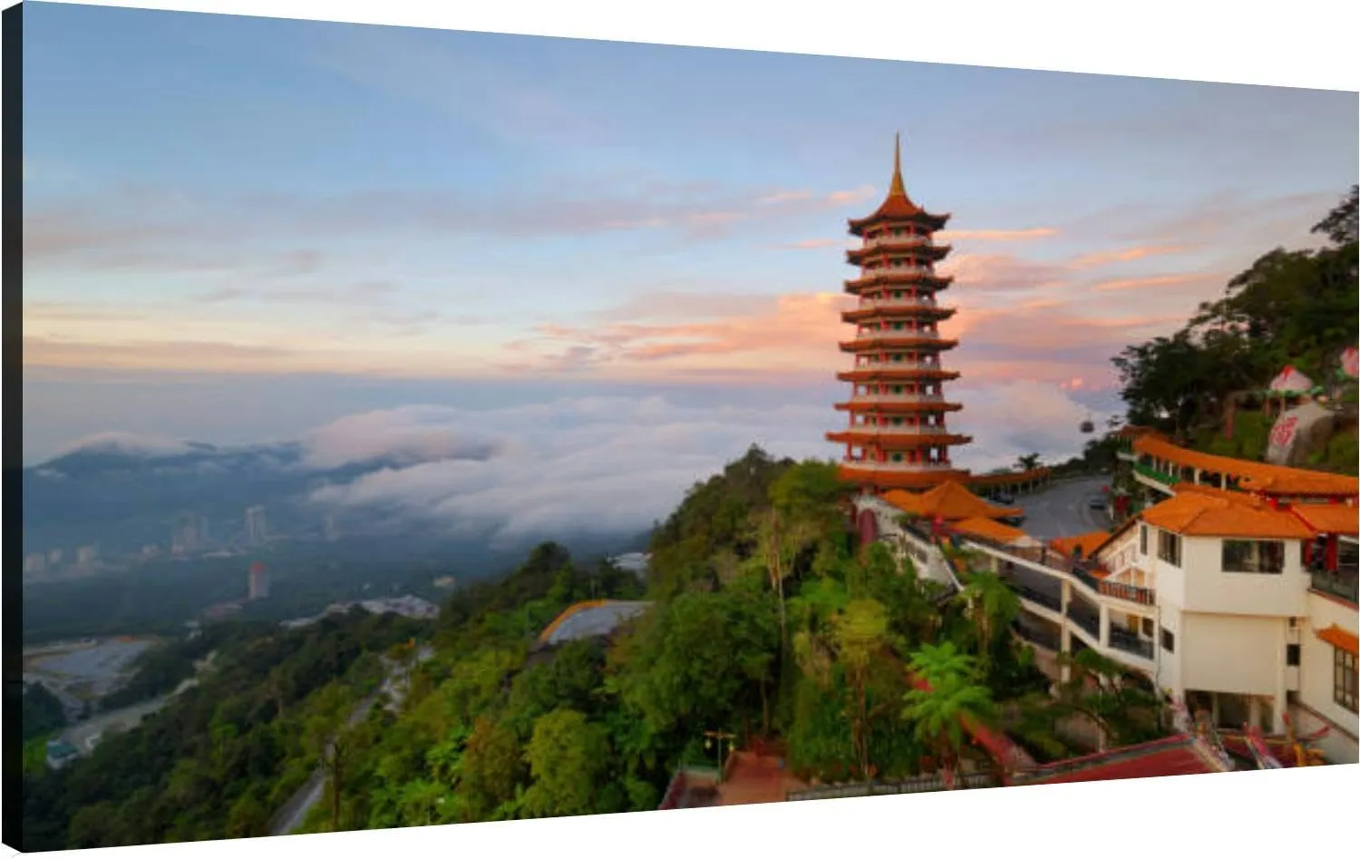 Beautiful sunrise view at the chinese Chin Swee Caves Temple Genting H Canvas Wall Art Decor Paintings Pictures for Bedroom Wall Decor Above Bed Living Room Wall Decoration Bathroom Office Artwork