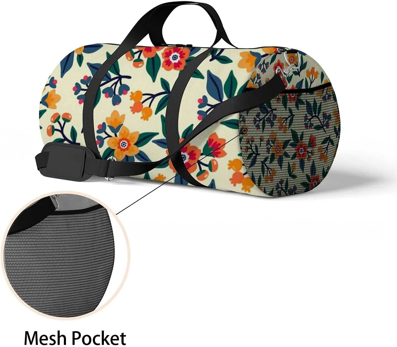 Beautiful Yellow Orange Flowers Sports Duffel Bag Travel Gym Tote Bags Lightweight Durable Shoulder Strap Waterproof Polyester Outside Mesh Pocket Overnight Trip Duffel Bag for Women Men