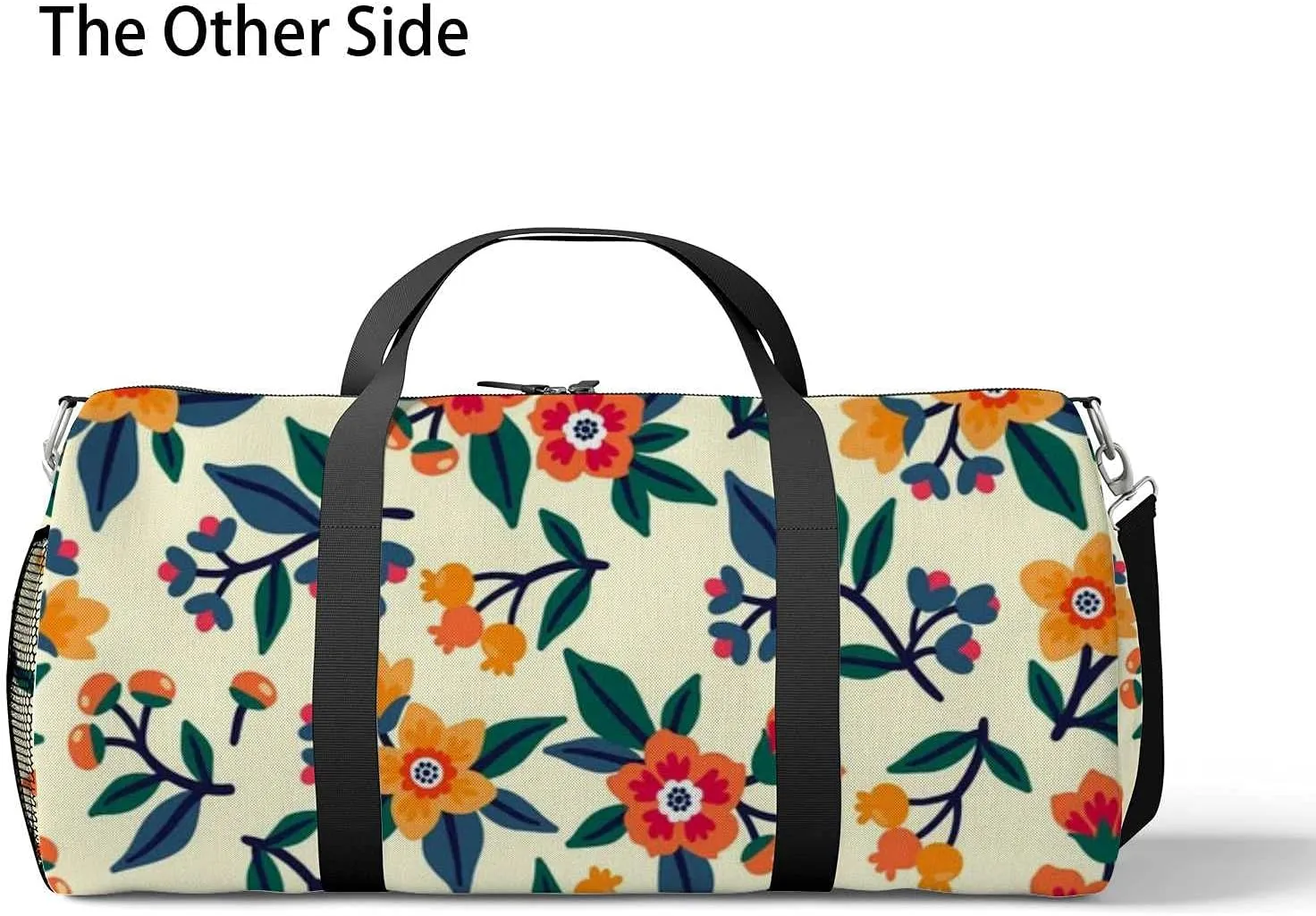 Beautiful Yellow Orange Flowers Sports Duffel Bag Travel Gym Tote Bags Lightweight Durable Shoulder Strap Waterproof Polyester Outside Mesh Pocket Overnight Trip Duffel Bag for Women Men