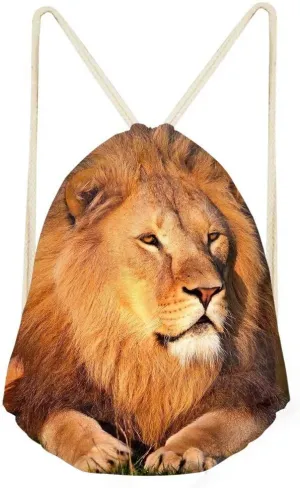 Beauty Collector Drawstring Backpack Lion Print Customized Beach Trip Party Gift Bag