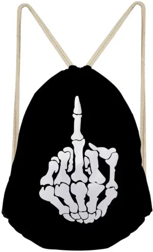 Beauty Collector Skull Print Soft Rucksack Cool Travel Drawstring Backpack Shoulder Bag One_Size