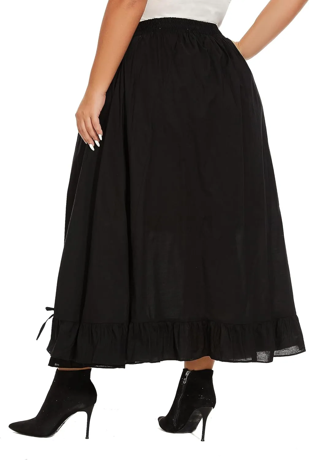 Beautybatik Women Cotton Boho Gypsy Long Maxi Victorian Renaissance Plus Size Flare Skirt 1X 2X 3X