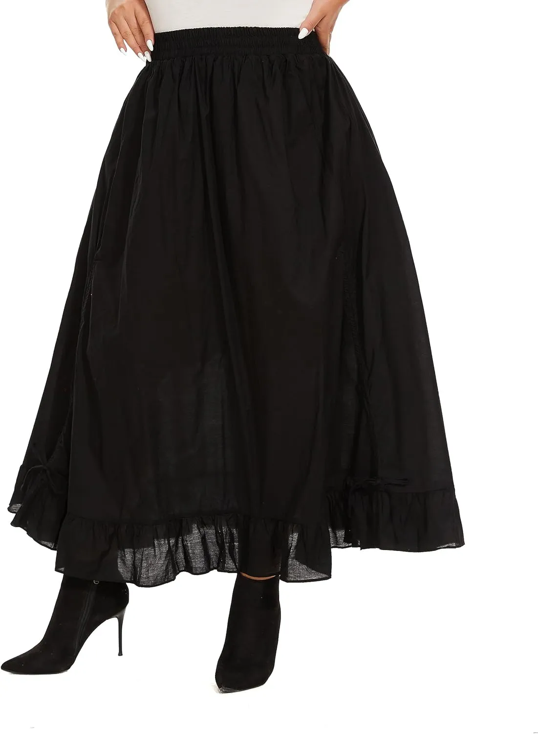 Beautybatik Women Cotton Boho Gypsy Long Maxi Victorian Renaissance Plus Size Flare Skirt 1X 2X 3X