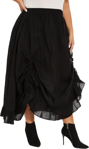 Beautybatik Women Cotton Boho Gypsy Long Maxi Victorian Renaissance Plus Size Flare Skirt 1X 2X 3X
