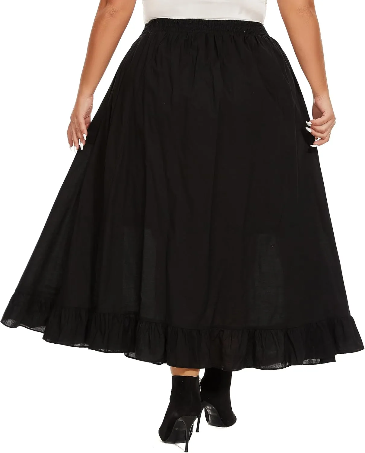 Beautybatik Women Cotton Boho Gypsy Long Maxi Victorian Renaissance Plus Size Flare Skirt 1X 2X 3X