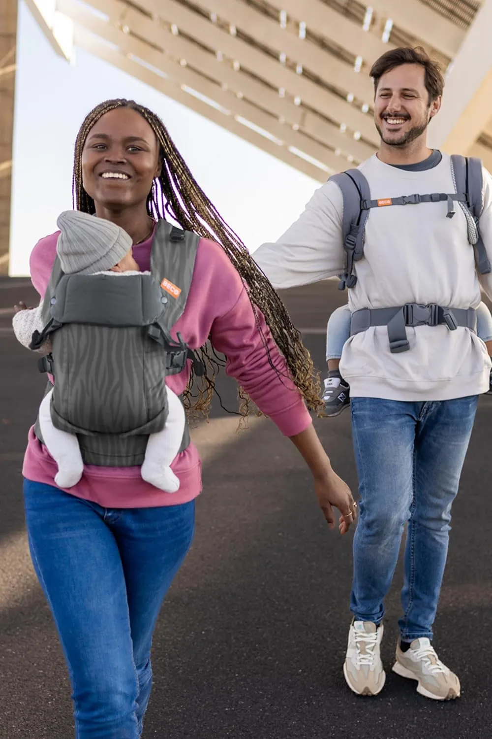 Beco Gemini Baby Carrier Newborn to Toddler - Front, Back and Hip Seat Carrier, Baby Carrier Backpack & Baby Front Carrier with Adjustable Seat, Ergonomic Baby Holder Carrier 7-35lbs (Dark Zebra)