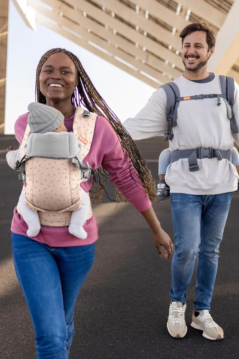 Beco Gemini Baby Carrier Newborn to Toddler - Front, Back and Hip Seat Carrier, Baby Carrier Backpack & Baby Front Carrier with Adjustable Seat, Ergonomic Baby Holder Carrier 7-35lbs (Dots)