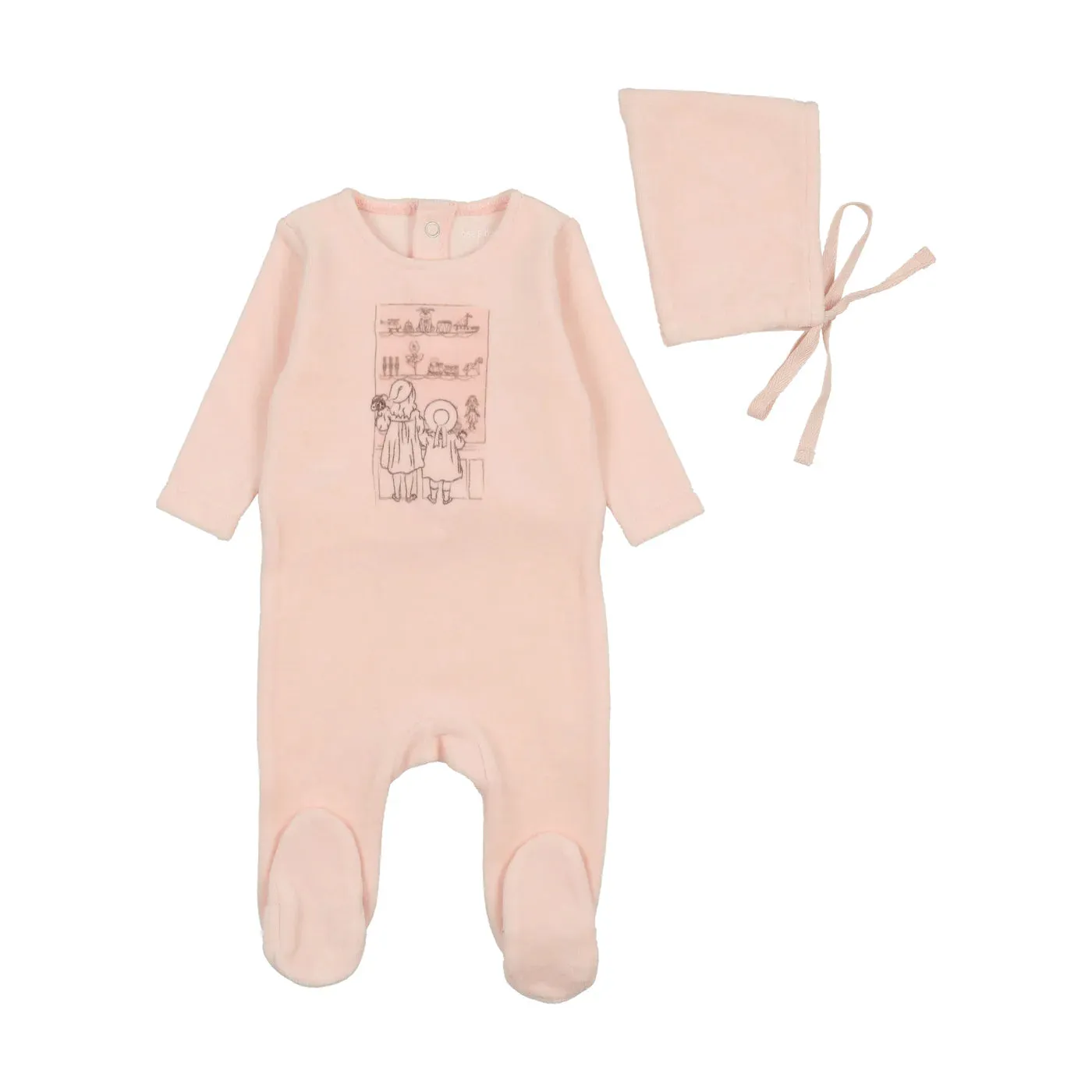 Bee & Dee Velour Window Footie with Beanie - Ballet Slippers