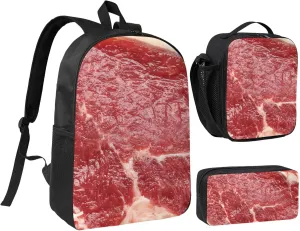 Beef Meat Backpack Combo (Backbag  Lunch Bag   Pen Bag) – Waterproof Oxford, Adjustable Straps, Minimalist Unisex Design