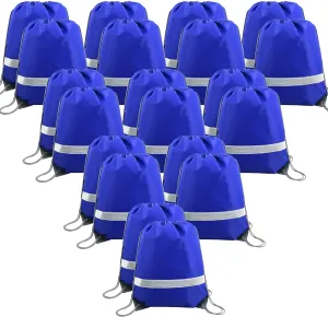 BeeGreen 20 Pieces Royal Blue Drawstring Backpacks Bags Bulk, String Bags Reflective Cinch Sack, DIY Blank Drawstring Bags for Women and Men