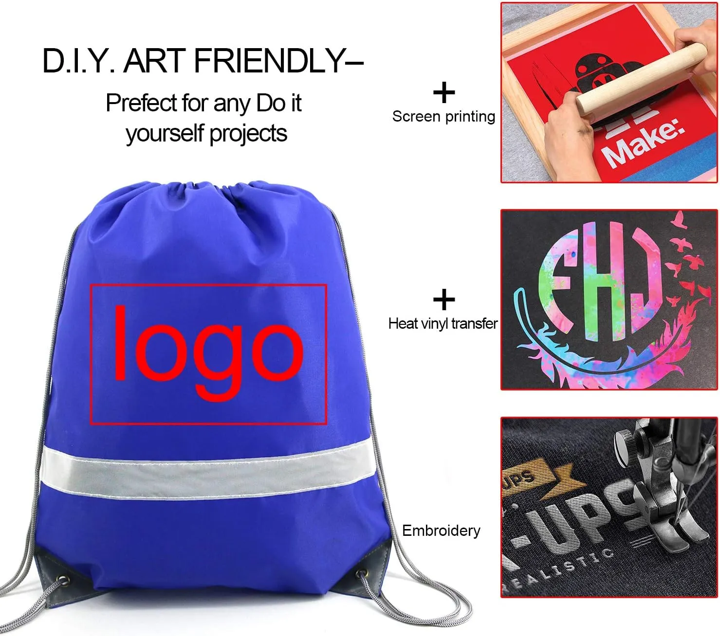 BeeGreen 20 Pieces Royal Blue Drawstring Backpacks Bags Bulk, String Bags Reflective Cinch Sack, DIY Blank Drawstring Bags for Women and Men