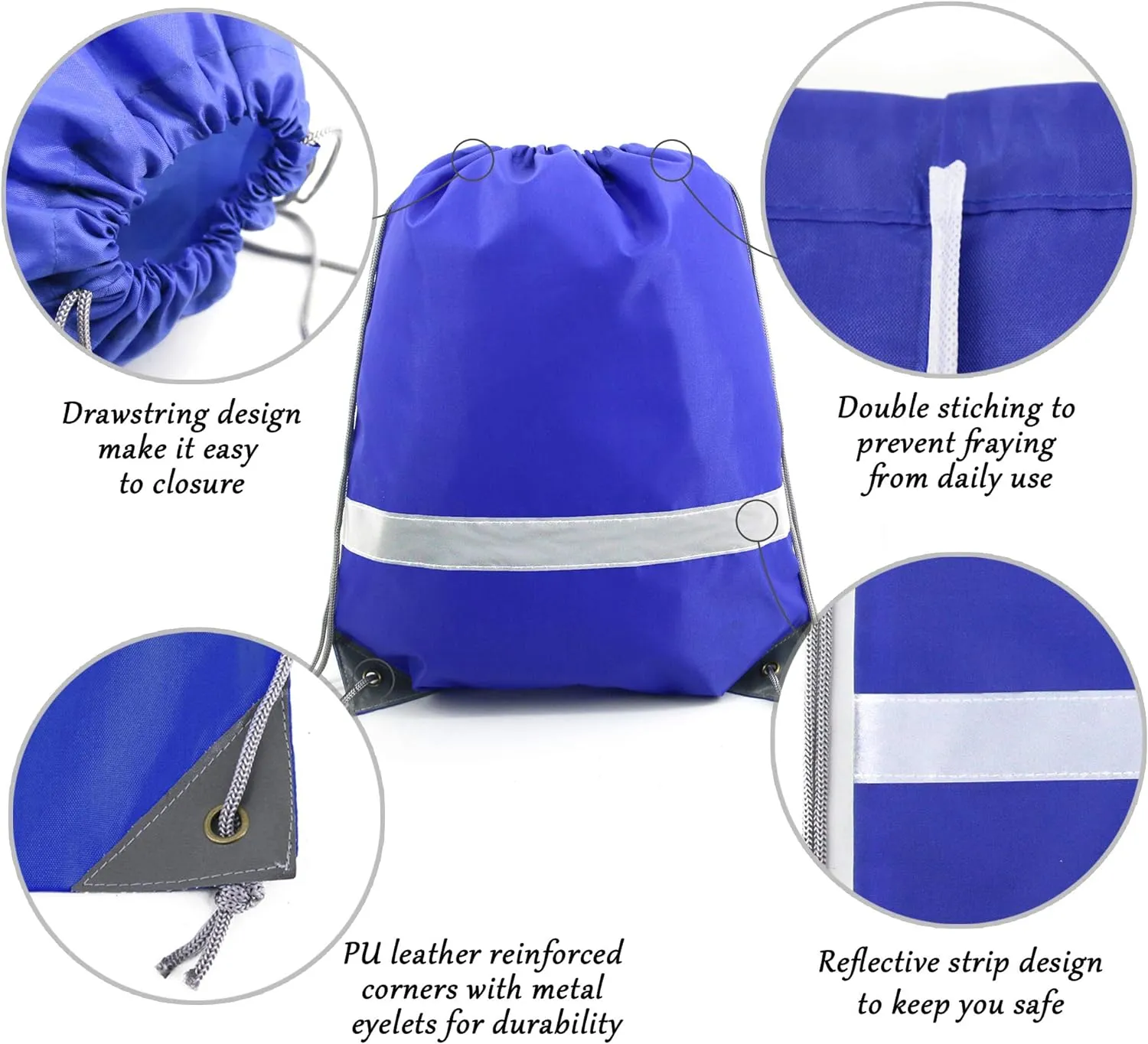 BeeGreen 20 Pieces Royal Blue Drawstring Backpacks Bags Bulk, String Bags Reflective Cinch Sack, DIY Blank Drawstring Bags for Women and Men