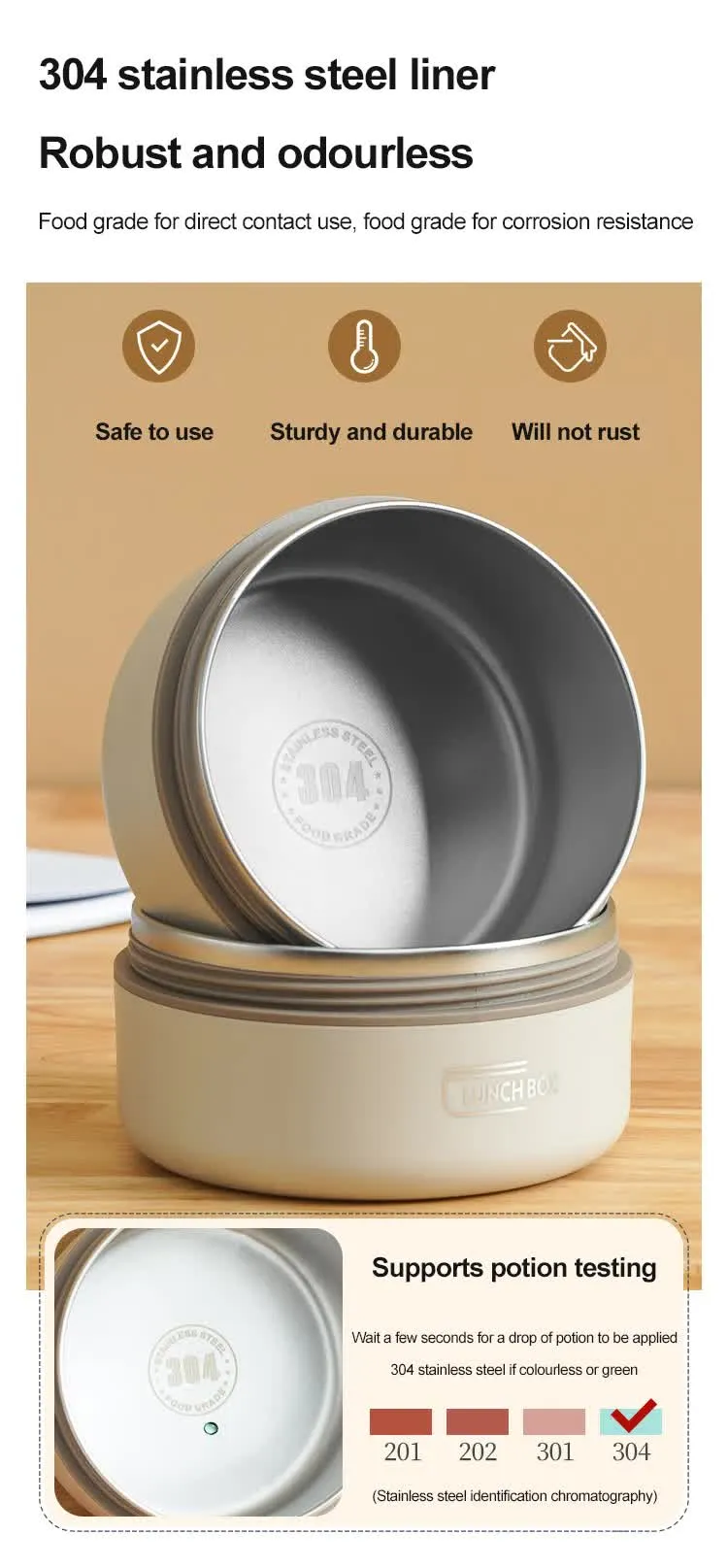 Beige 304 Stainless Steel Microwave-Safe Lunch Box Set (2-Pack) with Insulated Bag, Removable liner, 400 600ML