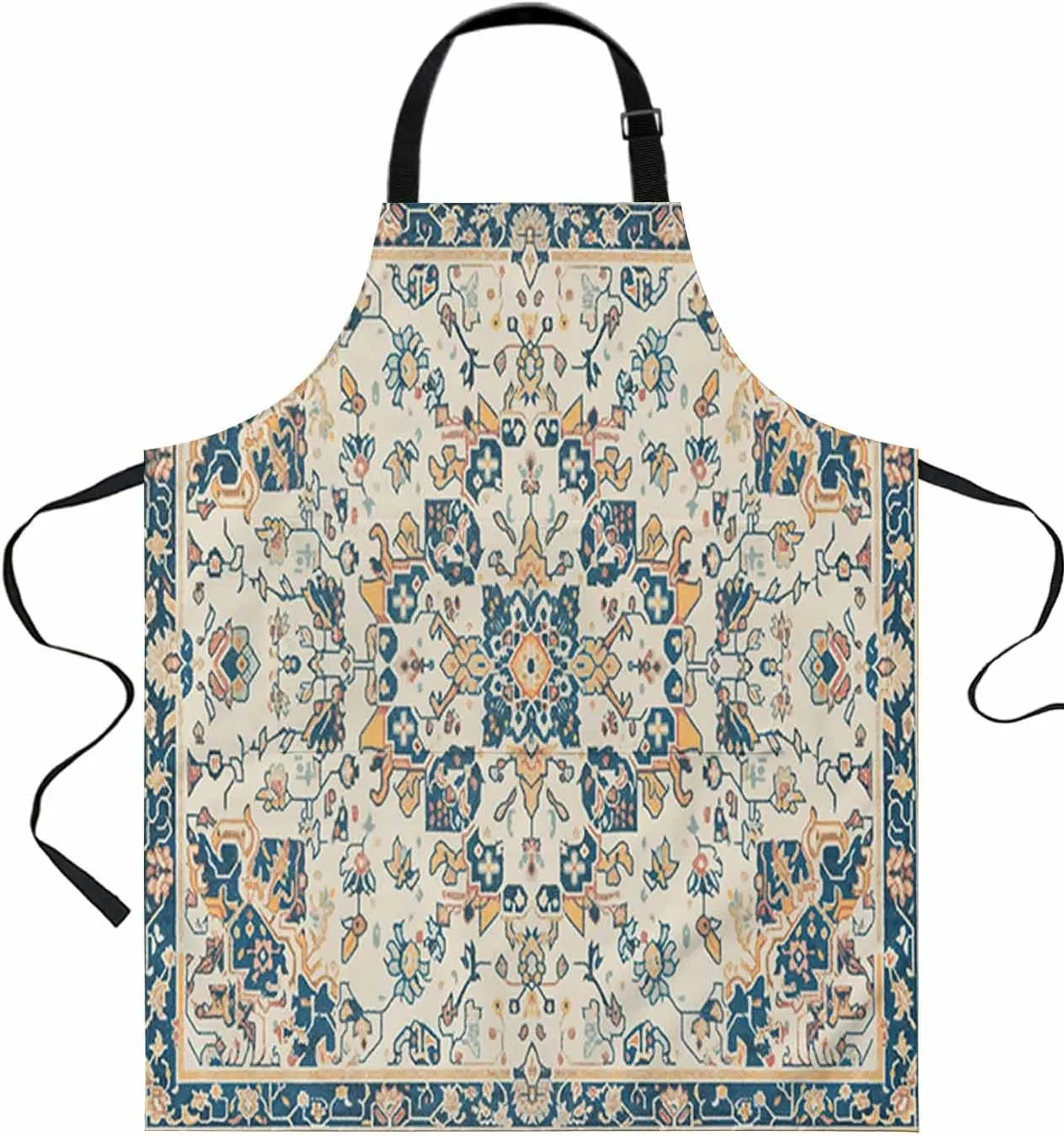 Beige Boho Ethnic Waterproof Apron With Pockets,Bohemian Vintage Tribal Southwestern Floral Kitchen Chefs Bib Cooking BBQ Grill Bake Adjustable Aprons for Women Home Garden Grooming Painting Gardening