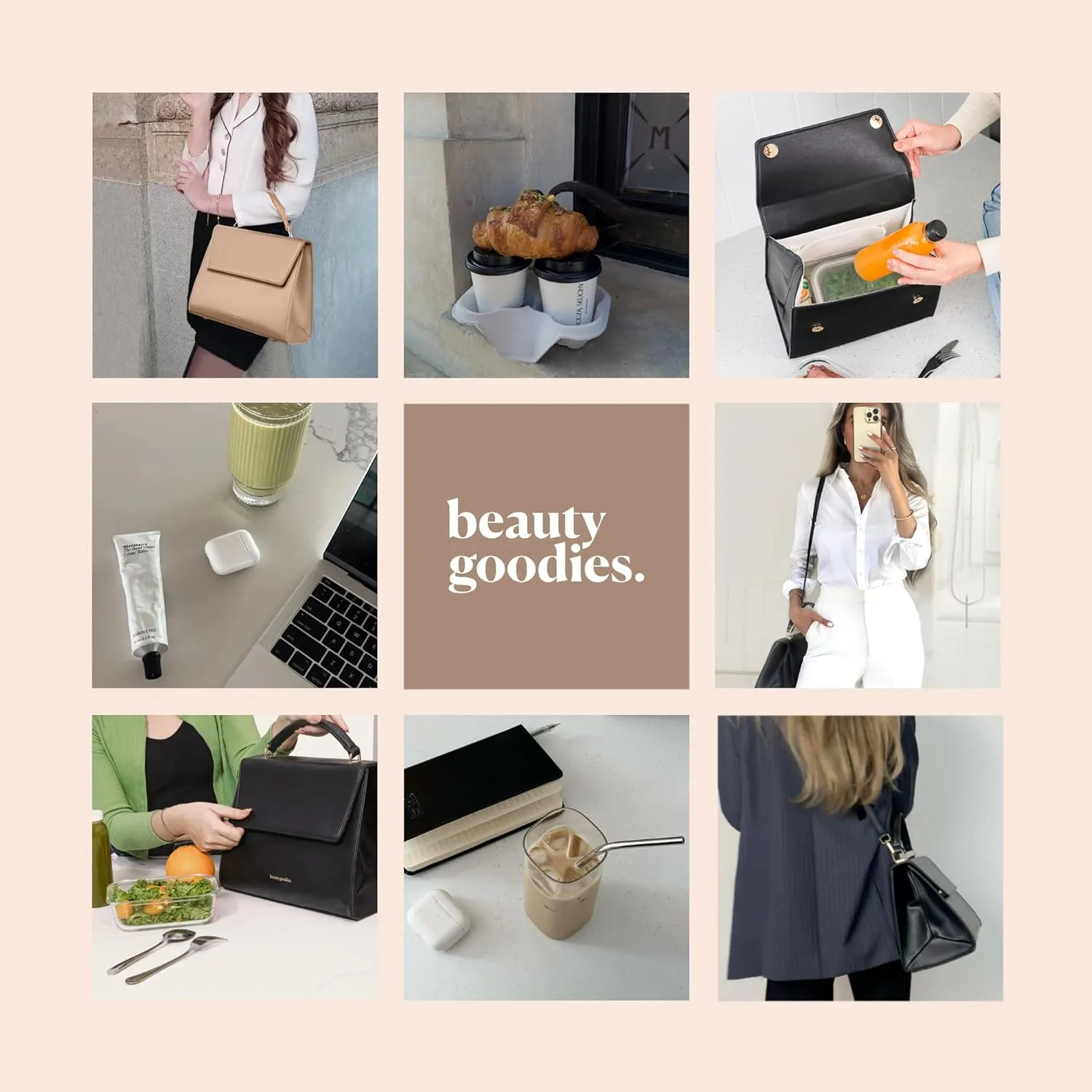 Beige Tan Medium Insulated Lunch Bag for Women for Work, Aesthetic Lunch Boxes and Classy Tote Bag Purse with Strap, Professional Ladies Lunch Bags, Chic Lunch Box for Women, the Office and Workplace