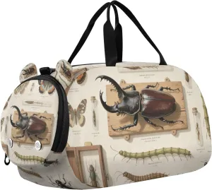 Beige Vintage Insect Specimens Boy's Gym Duffel Bag with Shoes Compartment Large Capacity Sports Duffel Bag for Travel, Sports, Fitness & Workout