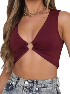 BEJONS Women Sexy Y2k Corset Like Crop Top Deep V Neck Bra Night Going Out Festival Rave Top