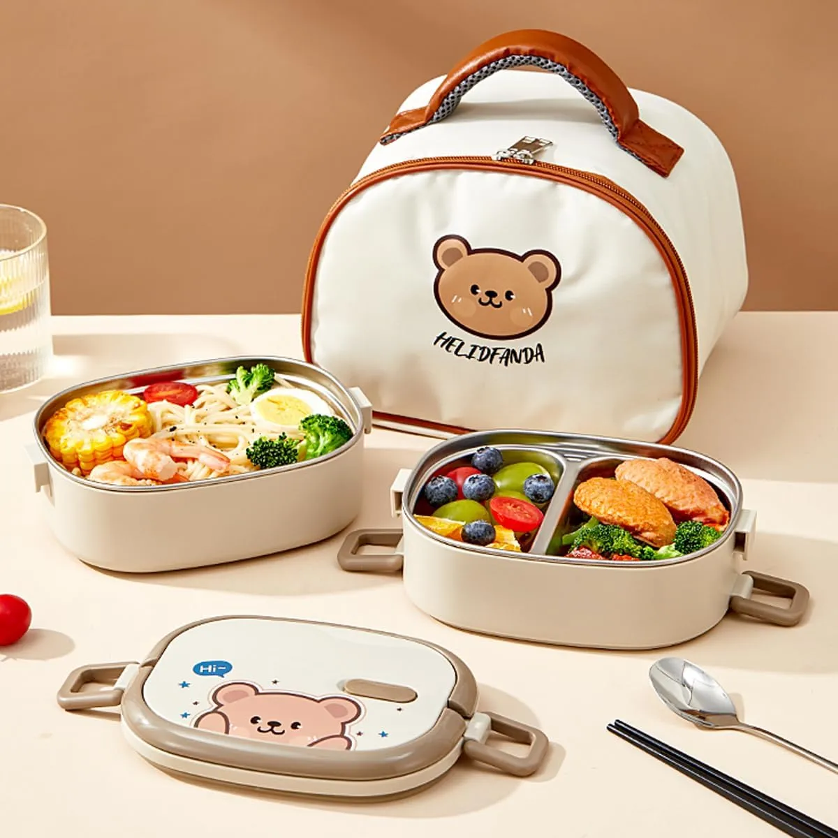 Bento Box Stainless Steel Lunch Boxes Stackable Lunch Container with Bag & Cutlery Leakproof Food Container for Women Adults Bento Boxes for Travel Office