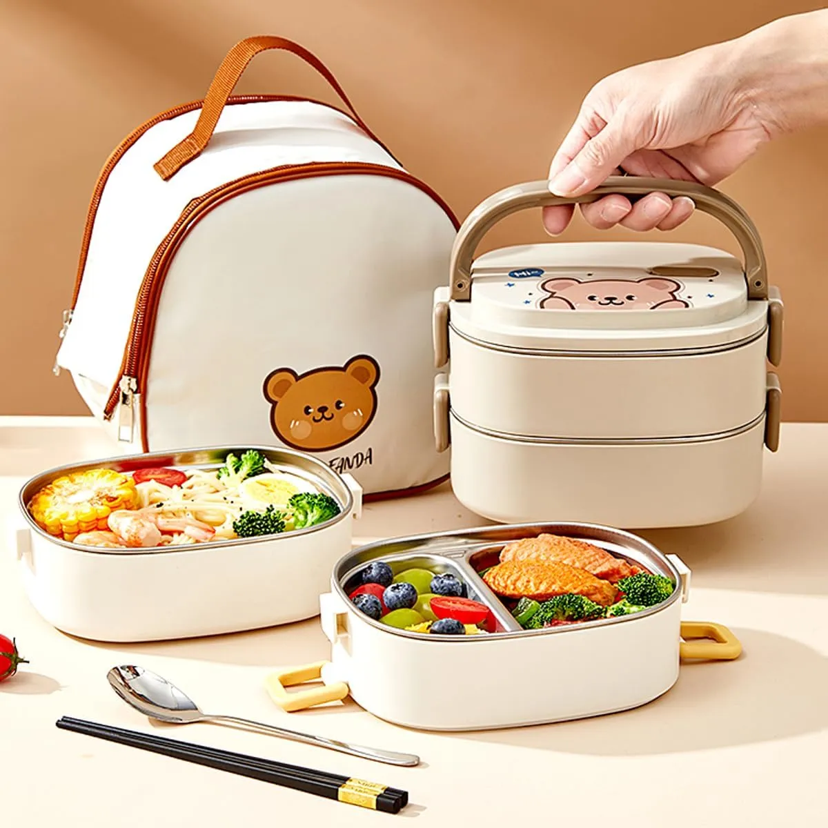 Bento Box Stainless Steel Lunch Boxes Stackable Lunch Container with Bag & Cutlery Leakproof Food Container for Women Adults Bento Boxes for Travel Office