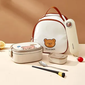 Bento Box Stainless Steel Lunch Boxes Stackable Lunch Container with Bag & Cutlery Leakproof Food Container for Women Adults Bento Boxes for Travel Office