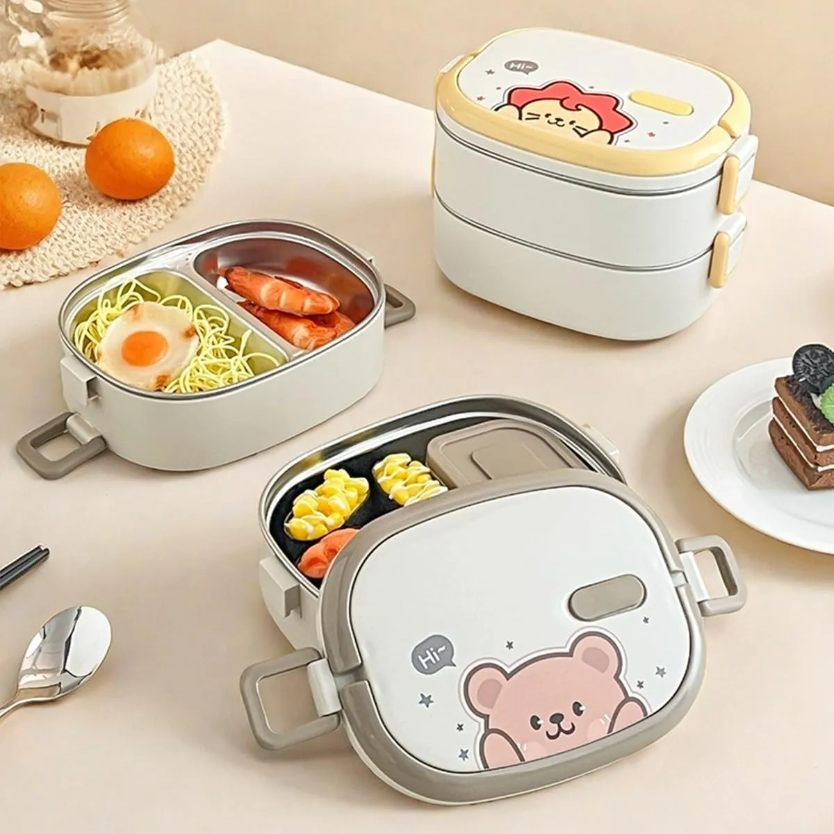 Bento Box Stainless Steel Lunch Boxes Stackable Lunch Container with Bag & Cutlery Leakproof Food Container for Women Adults Bento Boxes for Travel Office