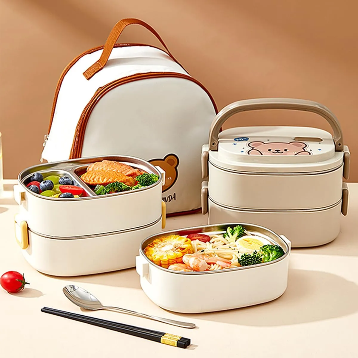 Bento Box Stainless Steel Lunch Boxes Stackable Lunch Container with Bag & Cutlery Leakproof Food Container for Women Adults Bento Boxes for Travel Office