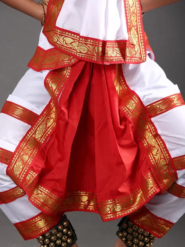 Bharatanatyam Dance Costume Dress for Girls in White and Red