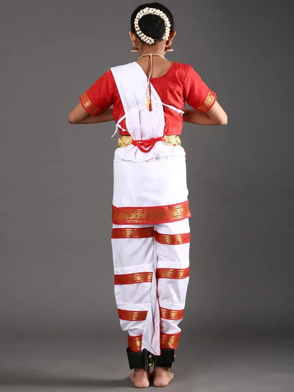 Bharatanatyam Dance Costume Dress for Girls in White and Red